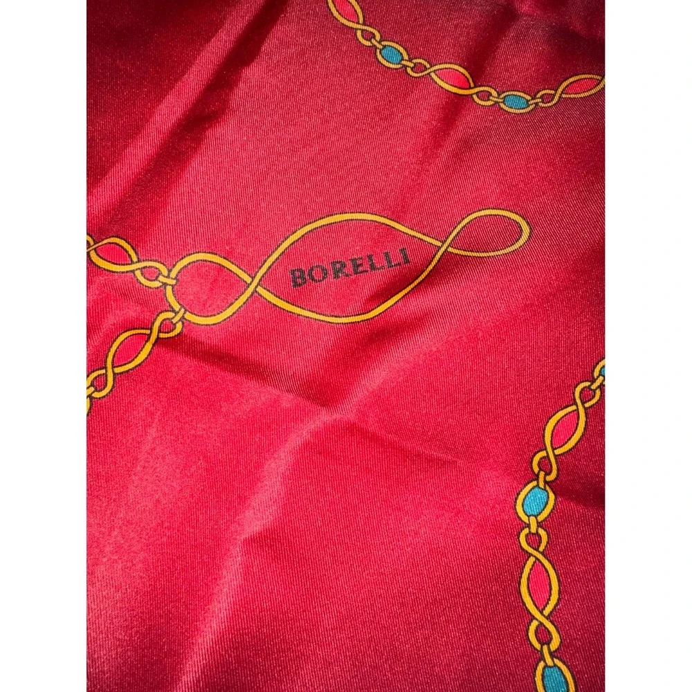 Borelli Italy Red Square Scarf Chain Link Equestrian Print Polyester Neckerchief